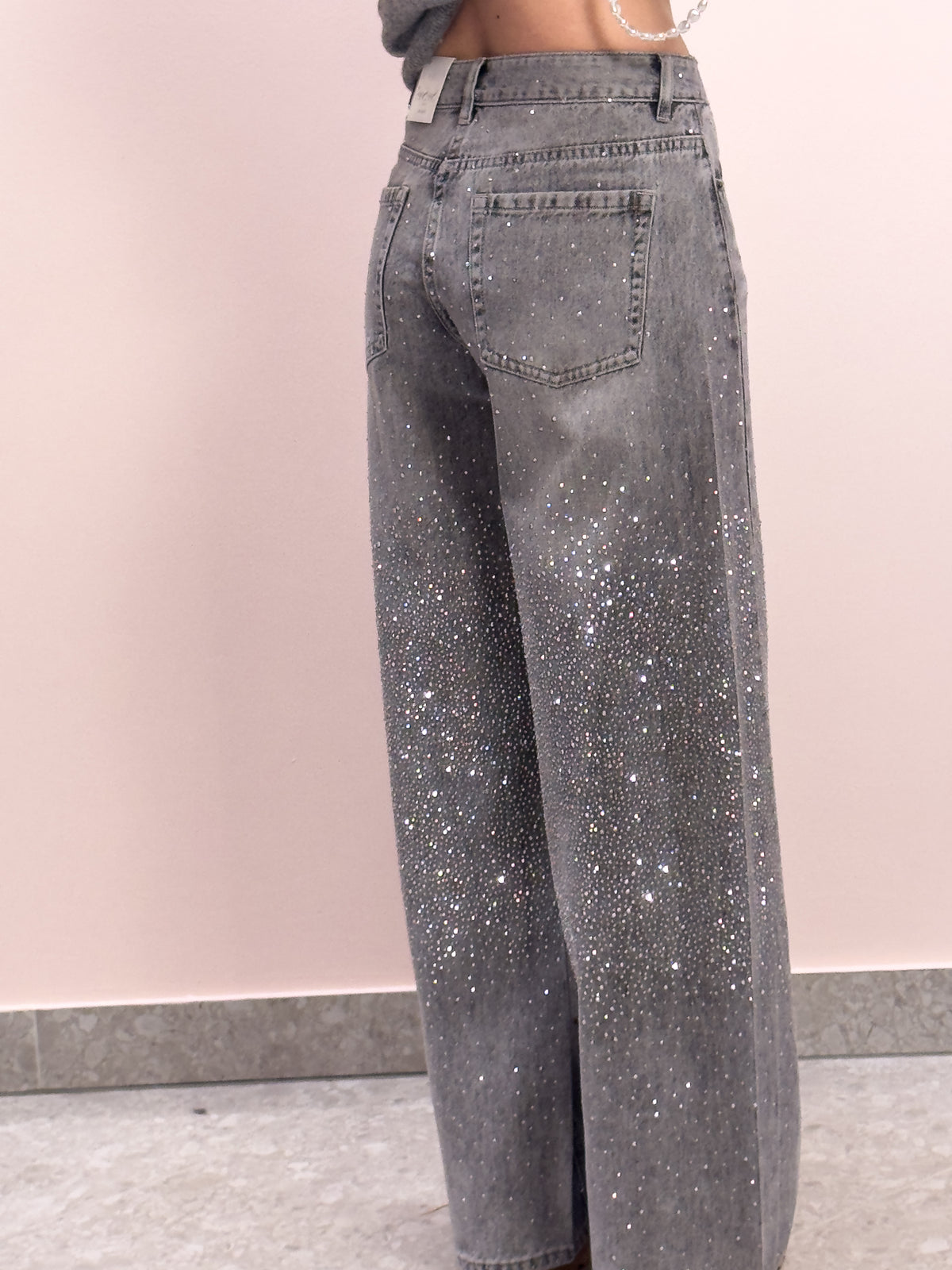 The Nova Rhinestone Jeans - Grey Shimmer