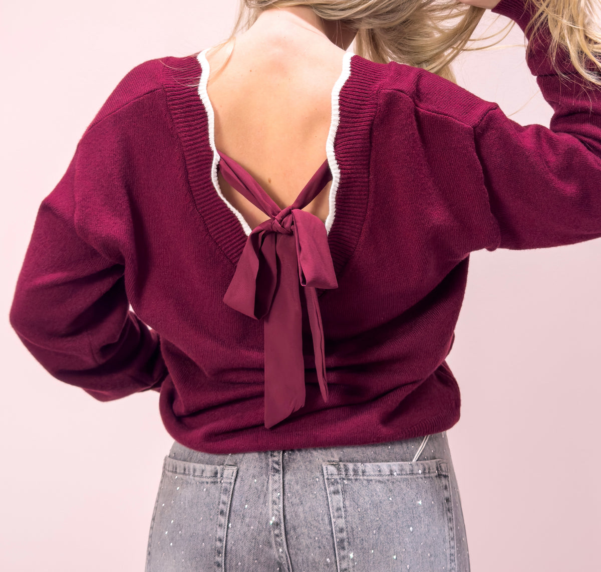 The Luna Back Bow Sweater - Deep Burgundy