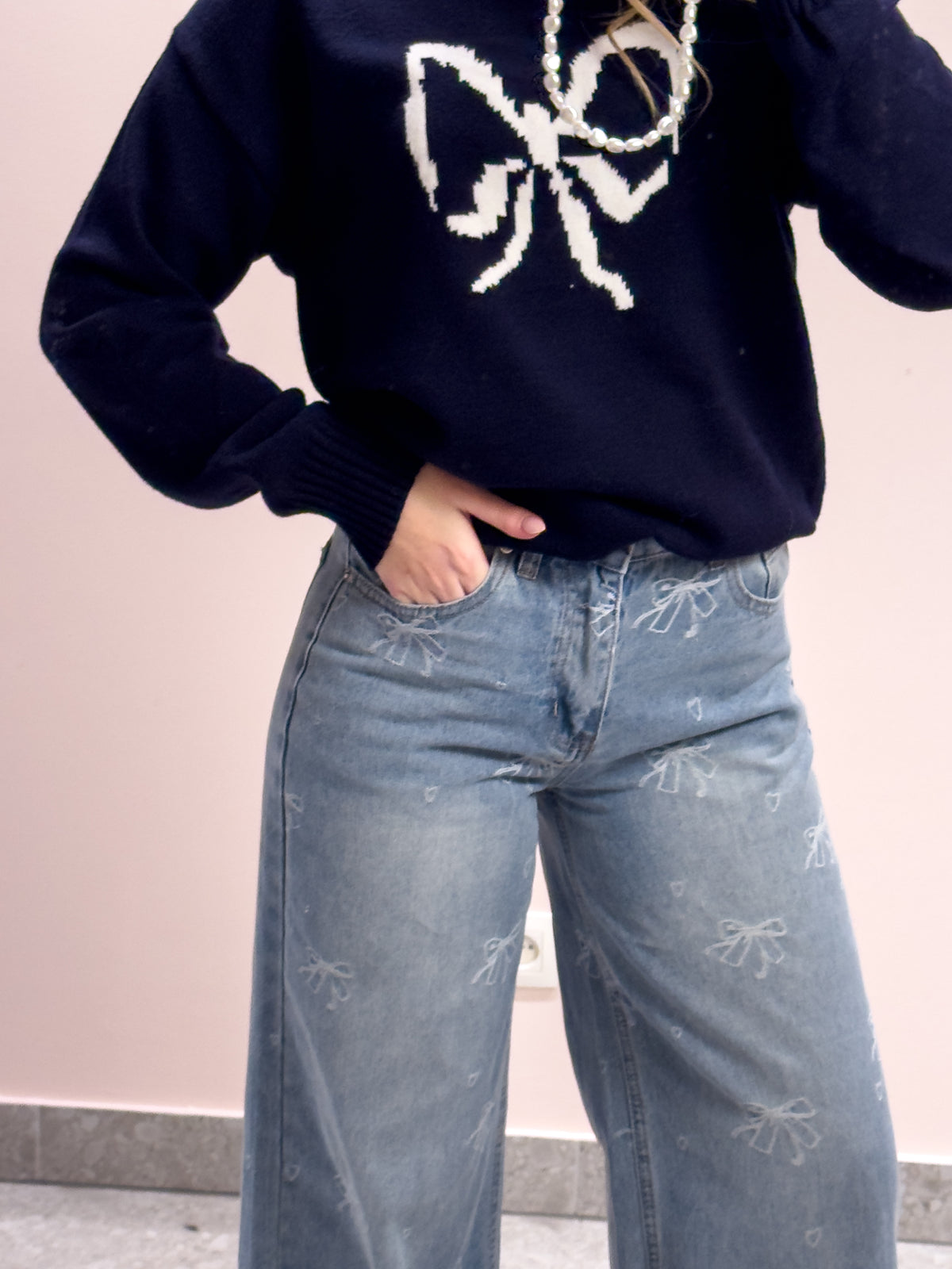 The Colette Bow Sweater - Navy Dream