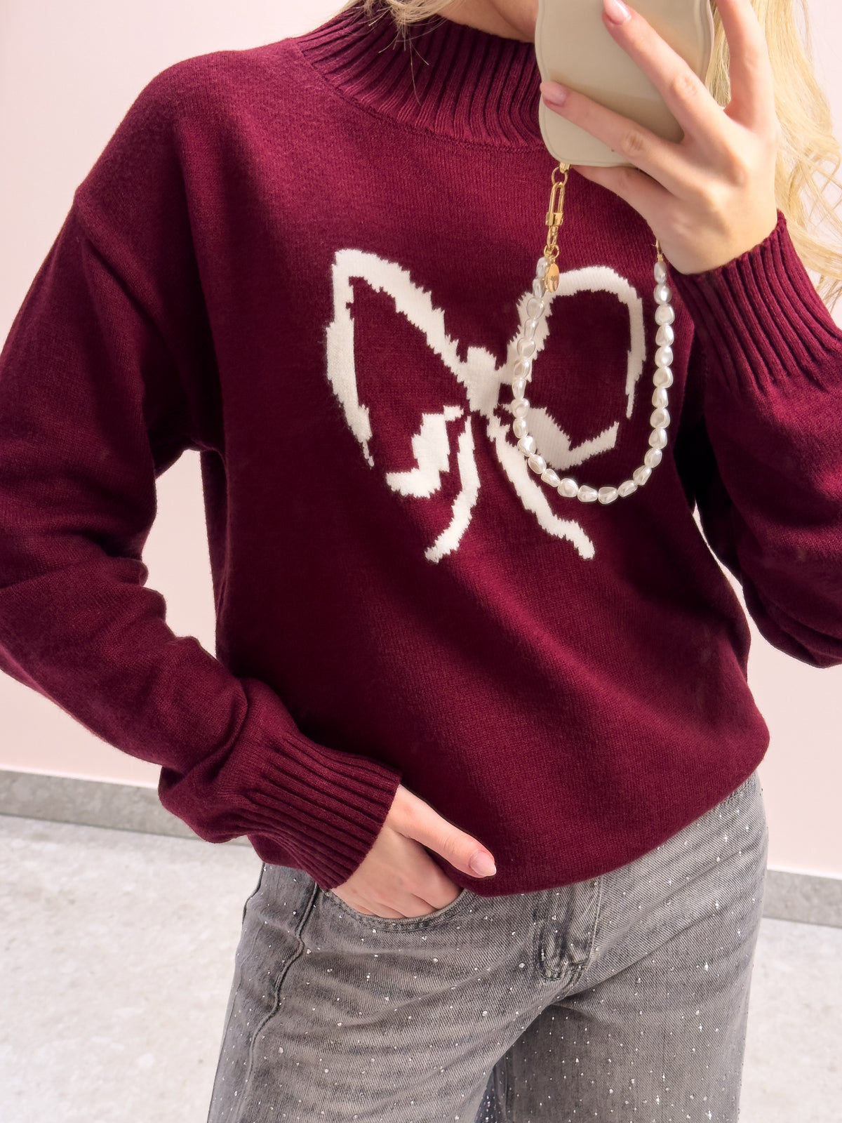 The Collette Bow Sweater - Burgundy Glow