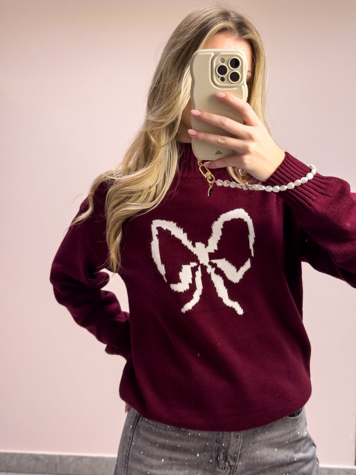 The Collette Bow Sweater - Burgundy Glow
