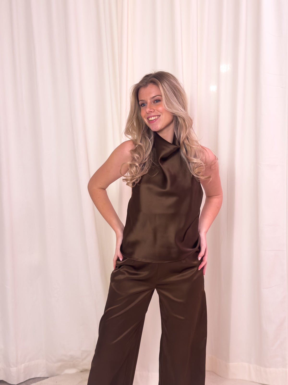 The Emma Satin Top - Espresso Allure