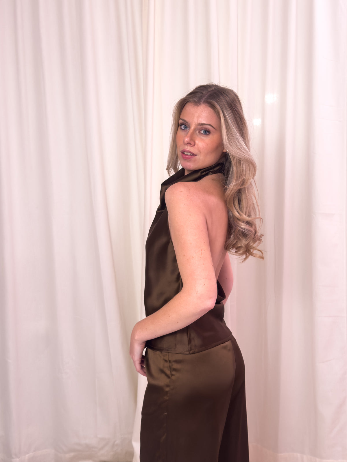 The Emma Satin Top - Espresso Allure