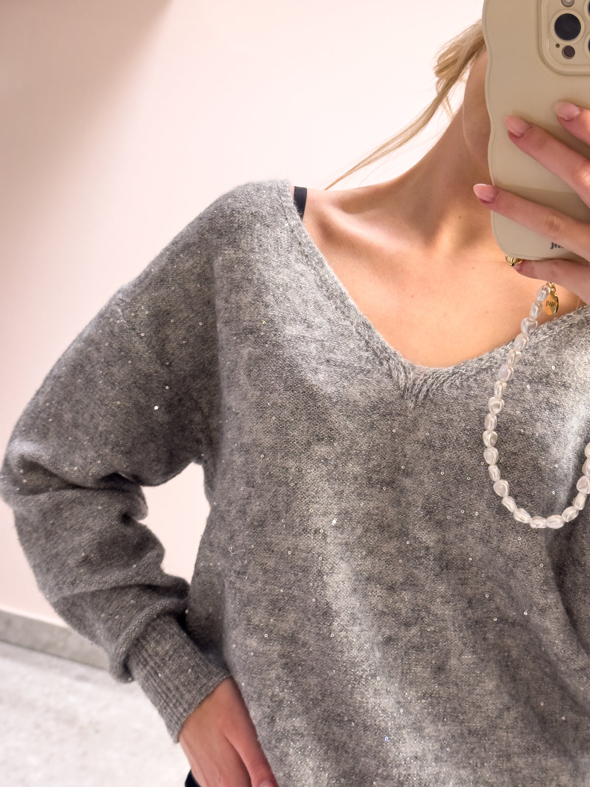 The Margot Glitter Sweater - Grey Shimmer