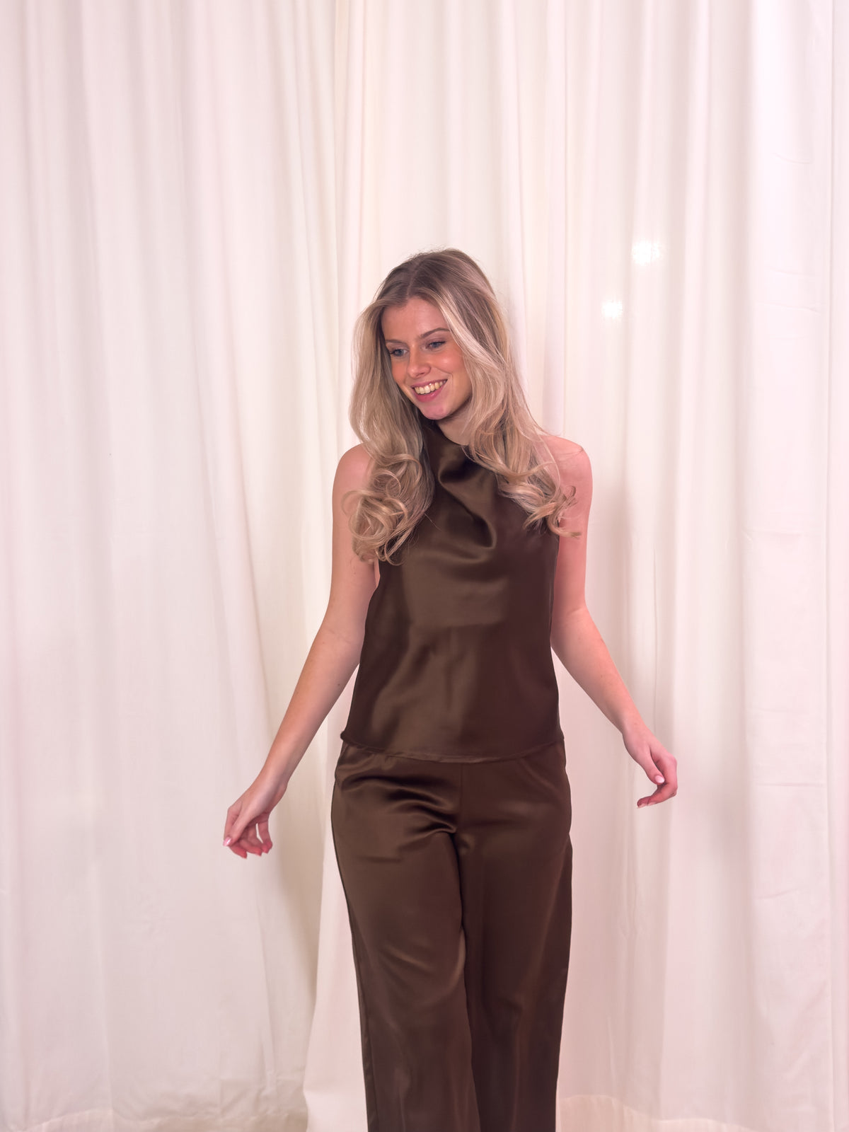 The Emma Satin Trouser - Espresso Allure