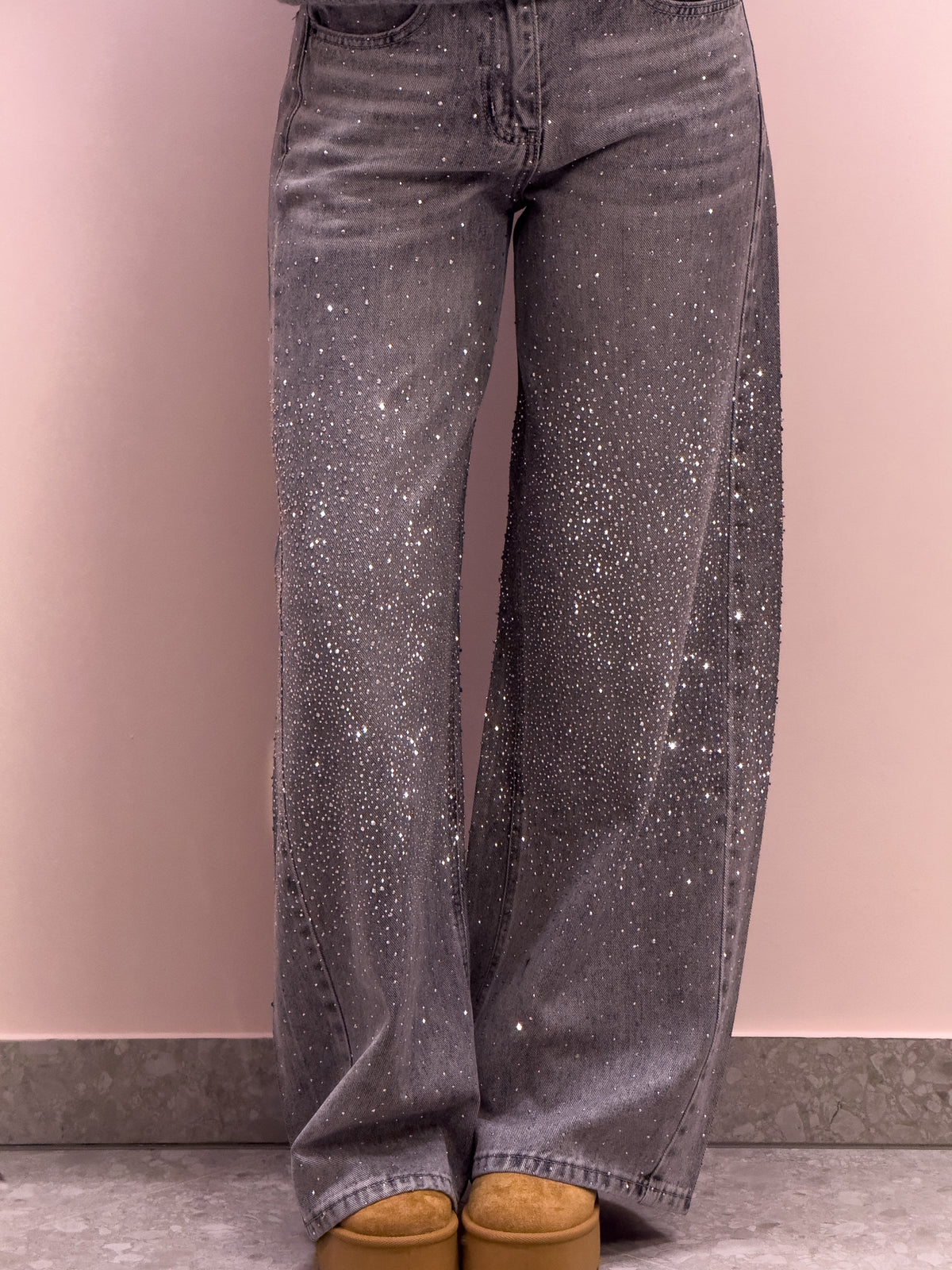 The Nova Rhinestone Jeans - Grey Shimmer