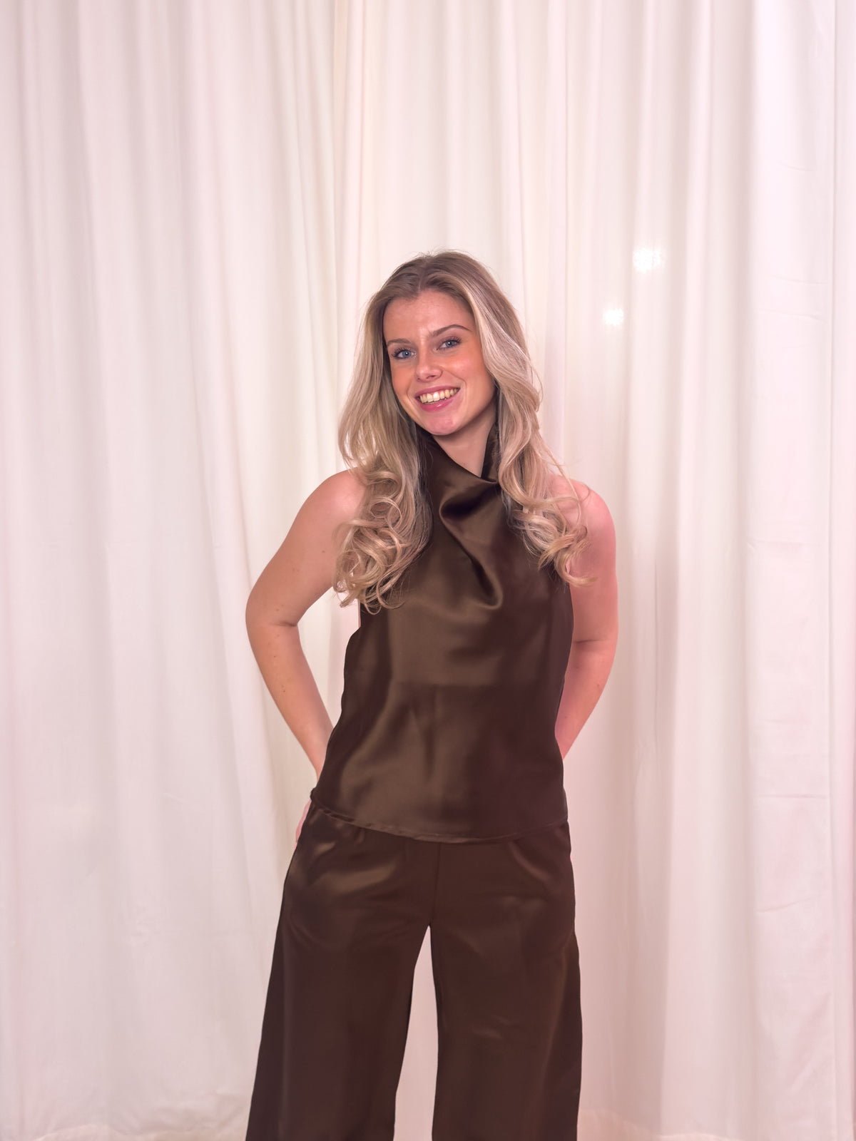 The Emma Satin Trouser - Espresso Allure