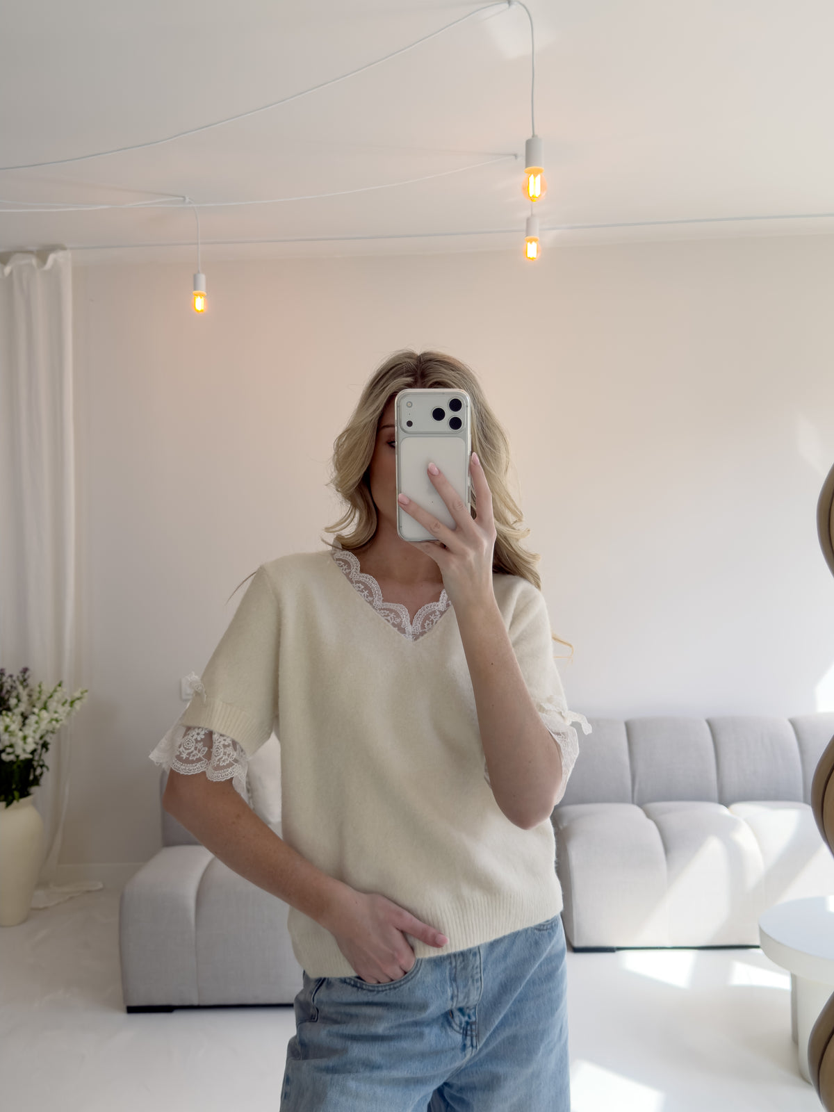 IVORY LENA LACE SWEATER
